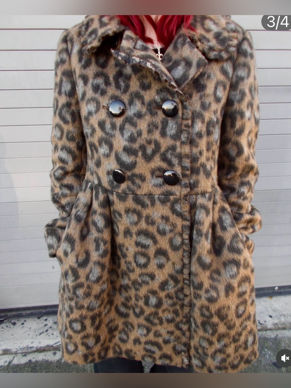 kate spade Leopard Print Double-Breasted Pea Coat - Brown & Black